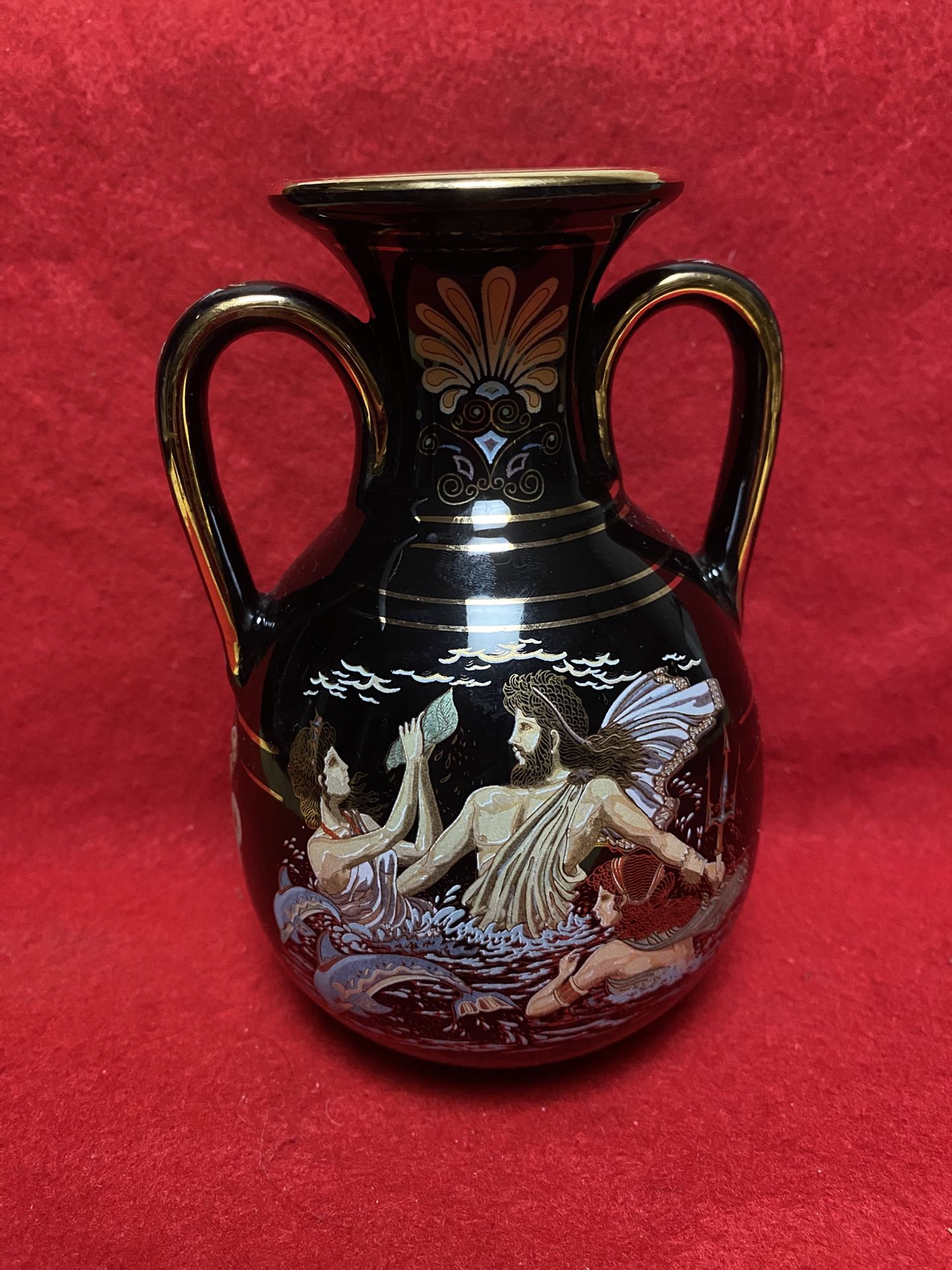 5.5 Inch 24k Black & Gold Handmade In Greece Imported From Greece Greek Ceramic Vase