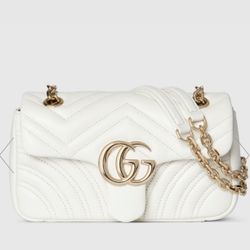 Gucci White and Gold GG Marmont Quilted Bag