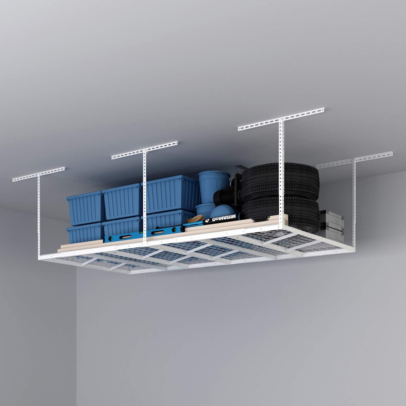 FLEXIMOUNTS Pro 4x8 Overhead Garage Storage Rack,Adjustable Garage Storage Organization Systerm,Heavy Duty Metal Garage Ceiling Storage Racks,800lbs W