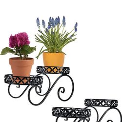 Finderomend 2 Tier Plant Stand,Pair of Metal Plant Stand Durable Plant Stand Indoor for Window Living Room Outdoor Indoor Garden Patio Wrought Iron Fl