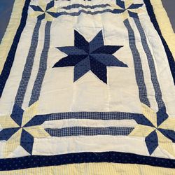 Quilted Pillow Shams 2pc, Blue, Yellow & White