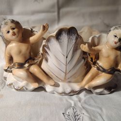 Vintage Royal Sealy  Cherubs Planter And Candle Holders