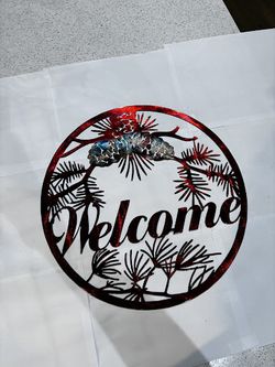 Pinecone Welcome Circle Metal Sign 16x16 18 Gauge Steel Wall