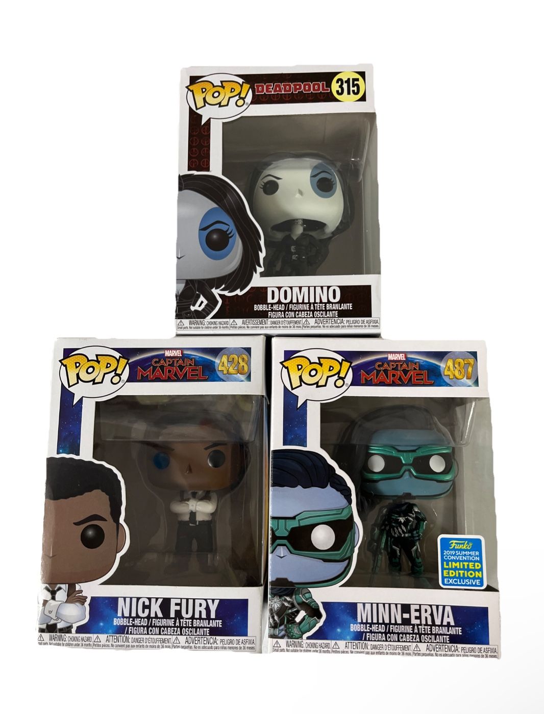 Funko Pop Marvel Bundle - Nick Fury, Minn Erva, Domino