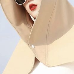 Beige  Sun Hat Cloak with Ponytail Opening 