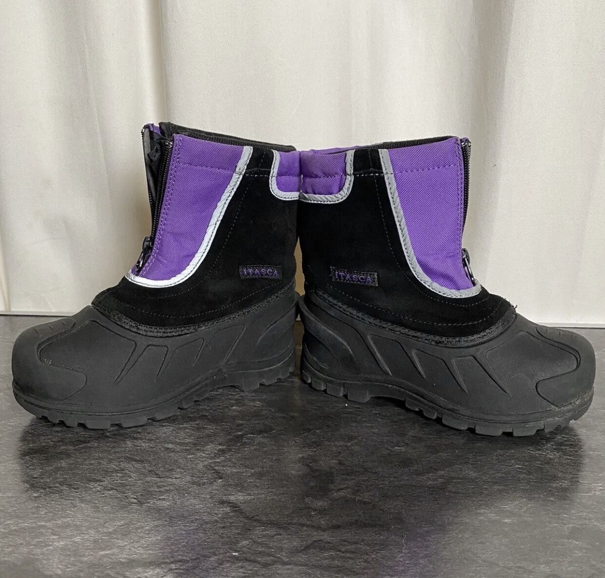 Itasca Kids Winter Snow Buster Boots Toddler Size 13 Purple & Black Leather Non Slip Shoes Water Proof