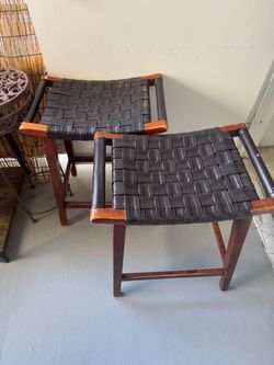 genuine, leather and wood stools 2 genuine, leather and wood stools