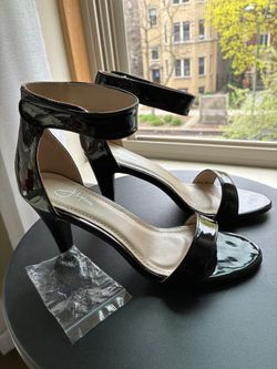 Black Patent Ankle Strap Heels-Size 7