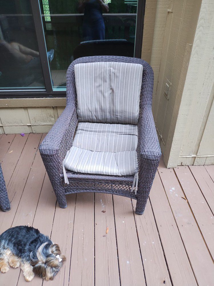 Out Door Chairs - Pair - Wicker With Cushion
