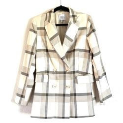 Maison  D' Amelie Oversized Plaid Blazer Cardigan Button Up  Top  long   Jacket Women's Size S Small 