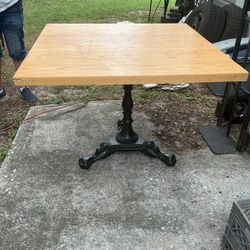 Wood Table With Cast Iron Base 