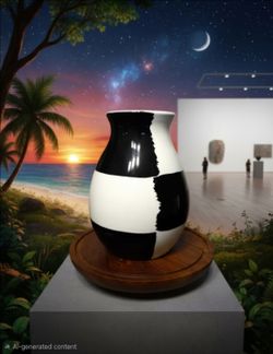 Bitossi Abstract Black White Ceramic Vase Art Pottery Glossy Finish Italy 8"