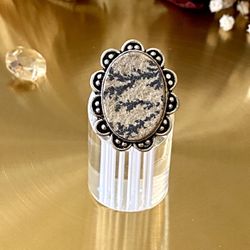 German Dendrite 925 Sterling Silver Overlay Handcrafted Ring Size 8.5