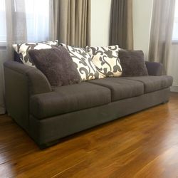 Dark Blue 96” Modern Sofa with Floral Design Cushions by Mor Furniture