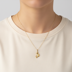 14K Yellow Gold Puff Dolphin Pendant
