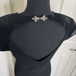 🕶️ New! Vintage Jones New York Black Dress Jeweled Back Clip Satin Sleeves Size 8