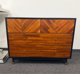 Mid-Century Wood Parquet 4-Drawer Dresser