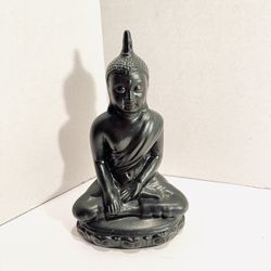 BUDDHA STATUE FIGURINE - Black Ceramic - 7.5” Tall