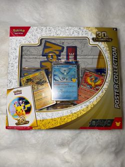 Pokémon TCG 30th Celebration Poster Collection Box and 3 Tech stickers collection