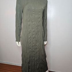 NWT Stockholm Atelier & Other Stories Long Sleeve Olive Crinkle Dress Size S