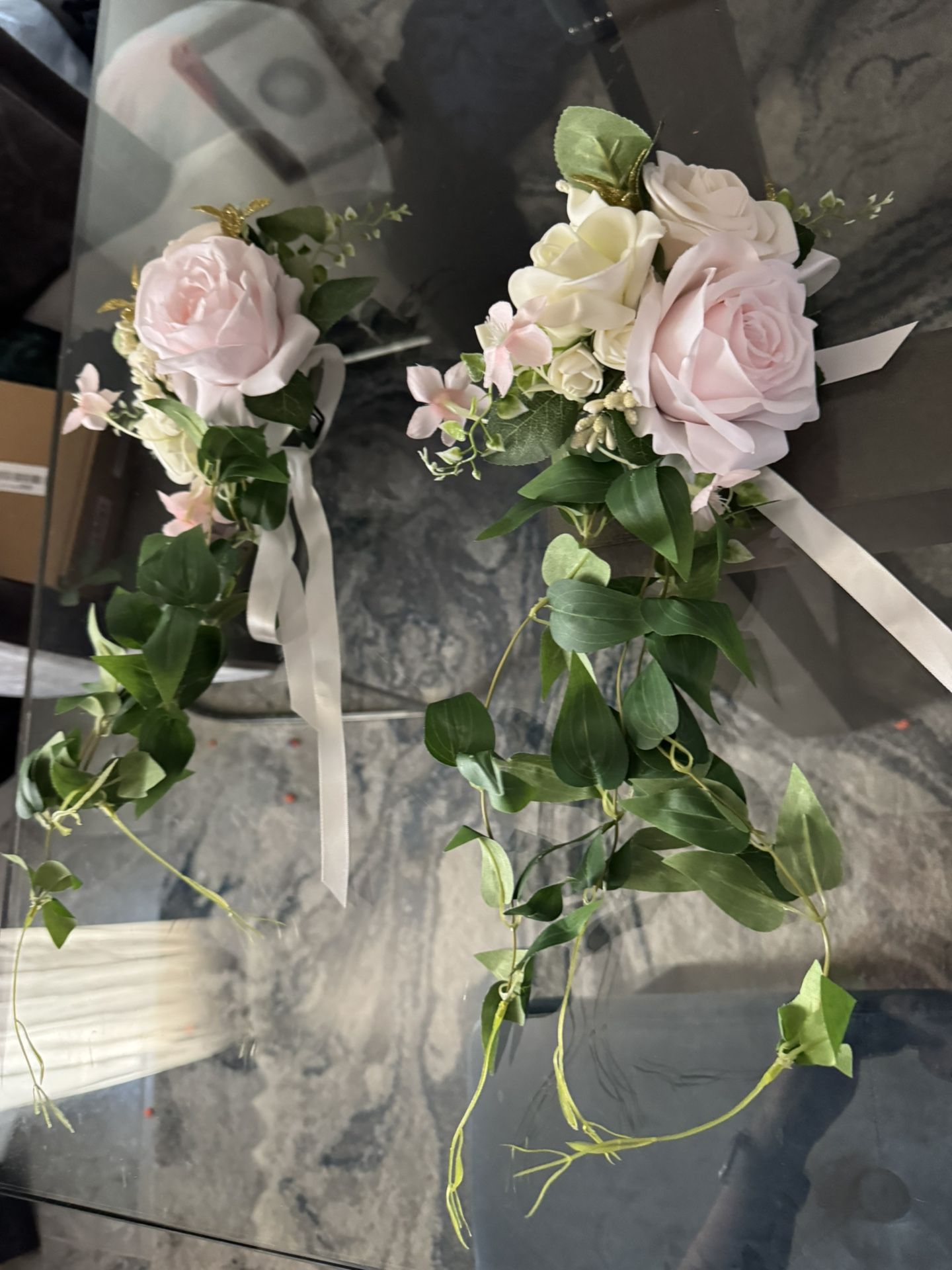 Ling’s Moment set of 7 chair ties with florals - Blush and Cream
