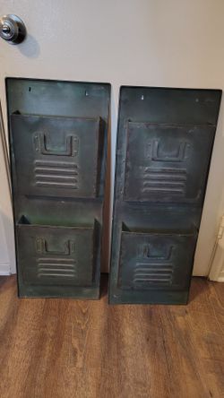 Pair of Industrial Metal Wall Mail Organizers