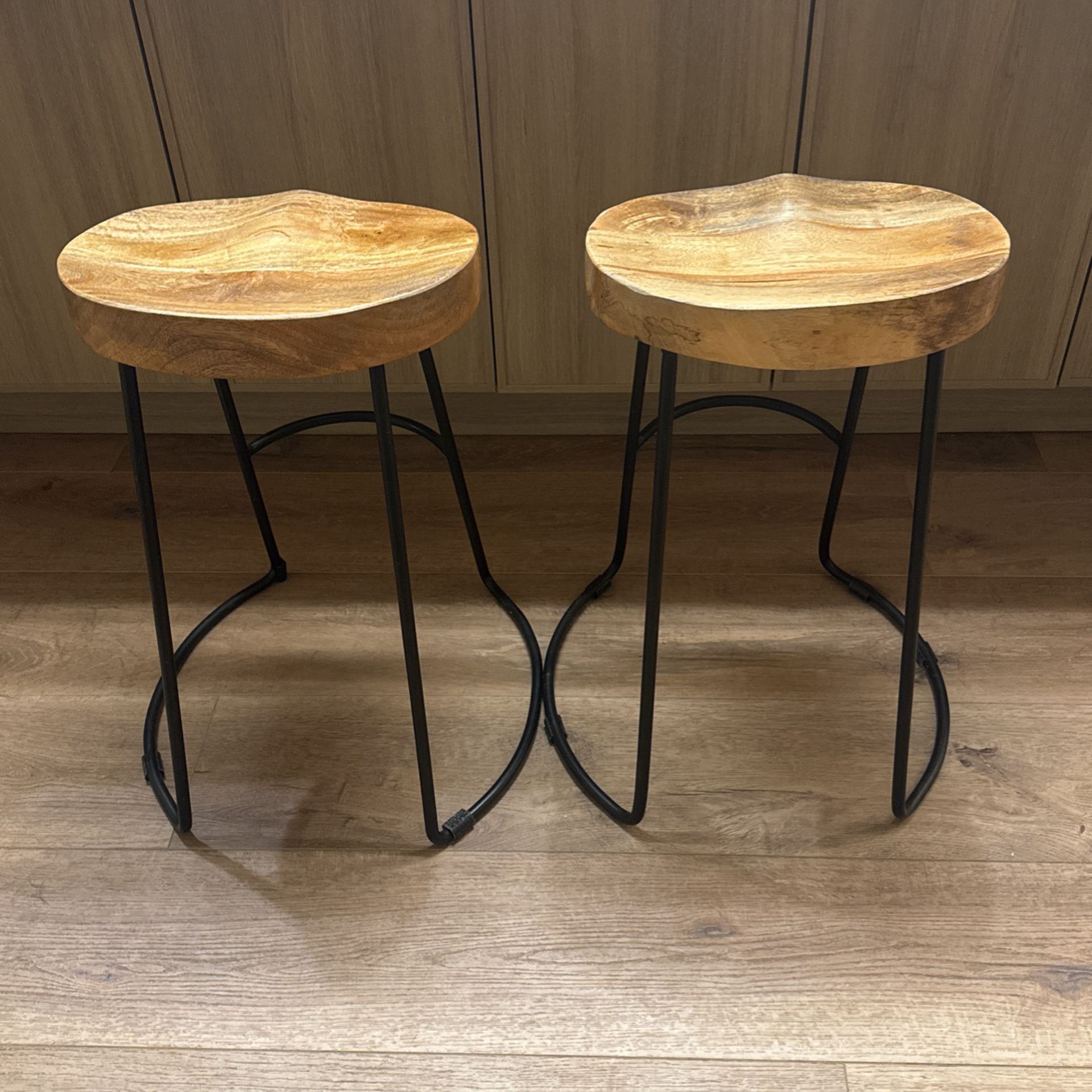Wood & Metal 24” Height Counter Stools (set Of 2)