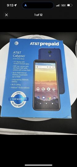 PREPAID PHONE AT&T CALYPSO PREPAID PHONE 4G LTE 16 GB MEMORY BLUE