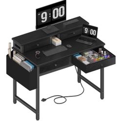 Lufeiya Small Desk only black office gaming room house furniture drawers school study table power 