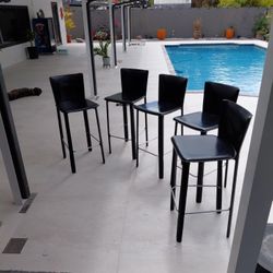 Bar Stools 29' All Leather Black N Chrome