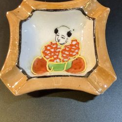 Vintage Japanese Samurai Luster Porcelain Ashtray