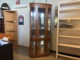 Curved-Front Corner Glass Shelf Display Cabinet