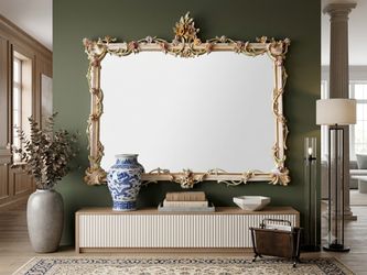 Italian Vintage Wall Mirror 60x50 Large Carved Wood Accent