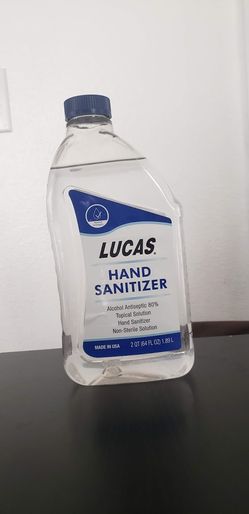 Lucas Oil Hand Sanitizer 80% Alcohol Antiseptic 64 Ounce - 2 quart size Liquid form - not gel. Can be used in no touch dispensers, spray bottles