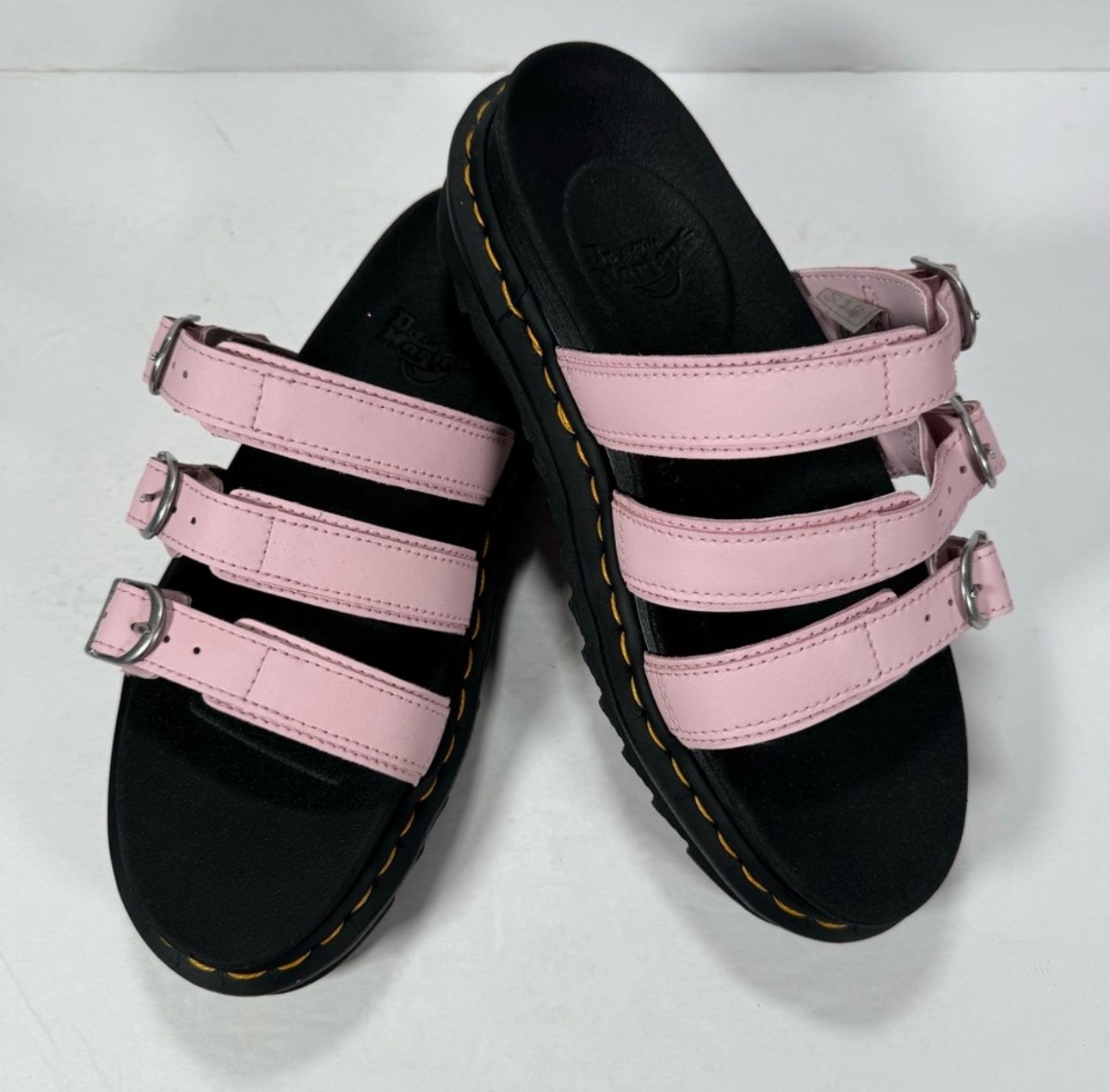 Martens Blaire Pink Strappy Leather Chunky Platform Slide
