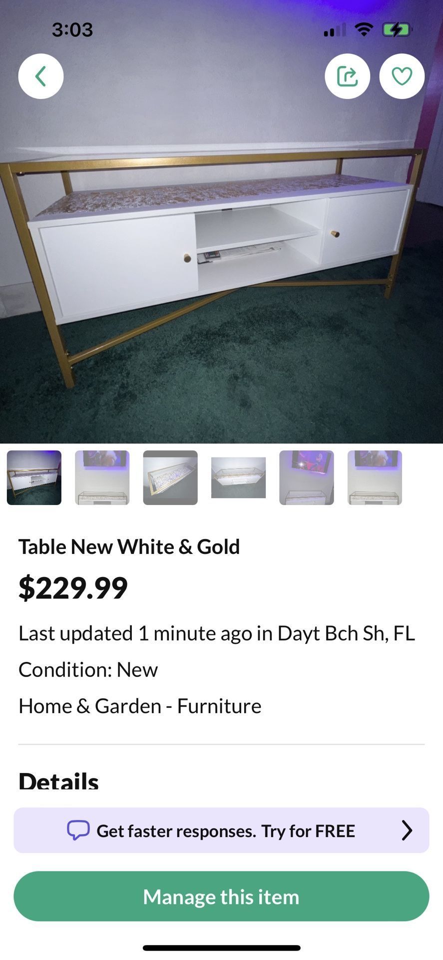 Beautiful White TV Table With Glass And Gold, Bar Cart And End Table