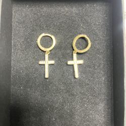 14k Gold Cross Earrings With Czs
