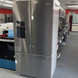 New Scratch And Dent Whirlpool 27 Cu Ft Stainless Steel French Door Fridge. 1 Year Warranty 