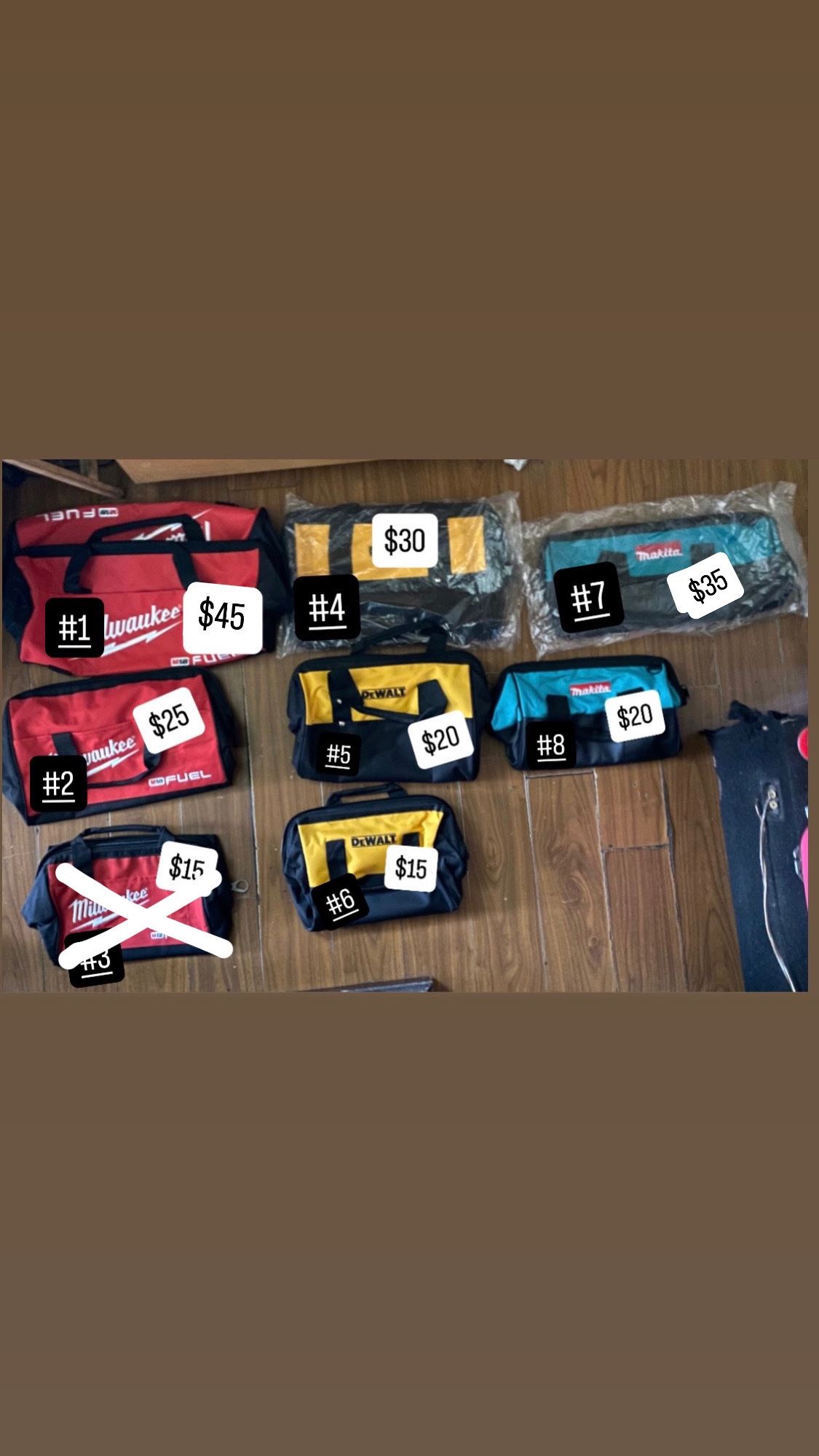 Milwaukee/makita / Dewalt/. Empty Bag Different Prices.