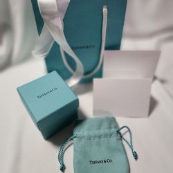 Tiffany & Co. Small Pouch, Shopping Bag, Outer Ring  Box, Ribbon, Embossed Card with Envelope