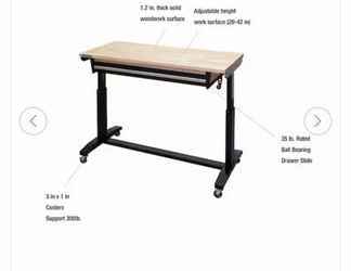 52 in. W x 24 in. D 2-Drawer Adjustable Height Blaxk Work Table with Solid Wood Top