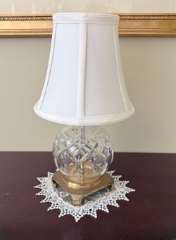 Vintage Crescent Brass & Cut Crystal Hollywood Regency Boudoir Table Lamp