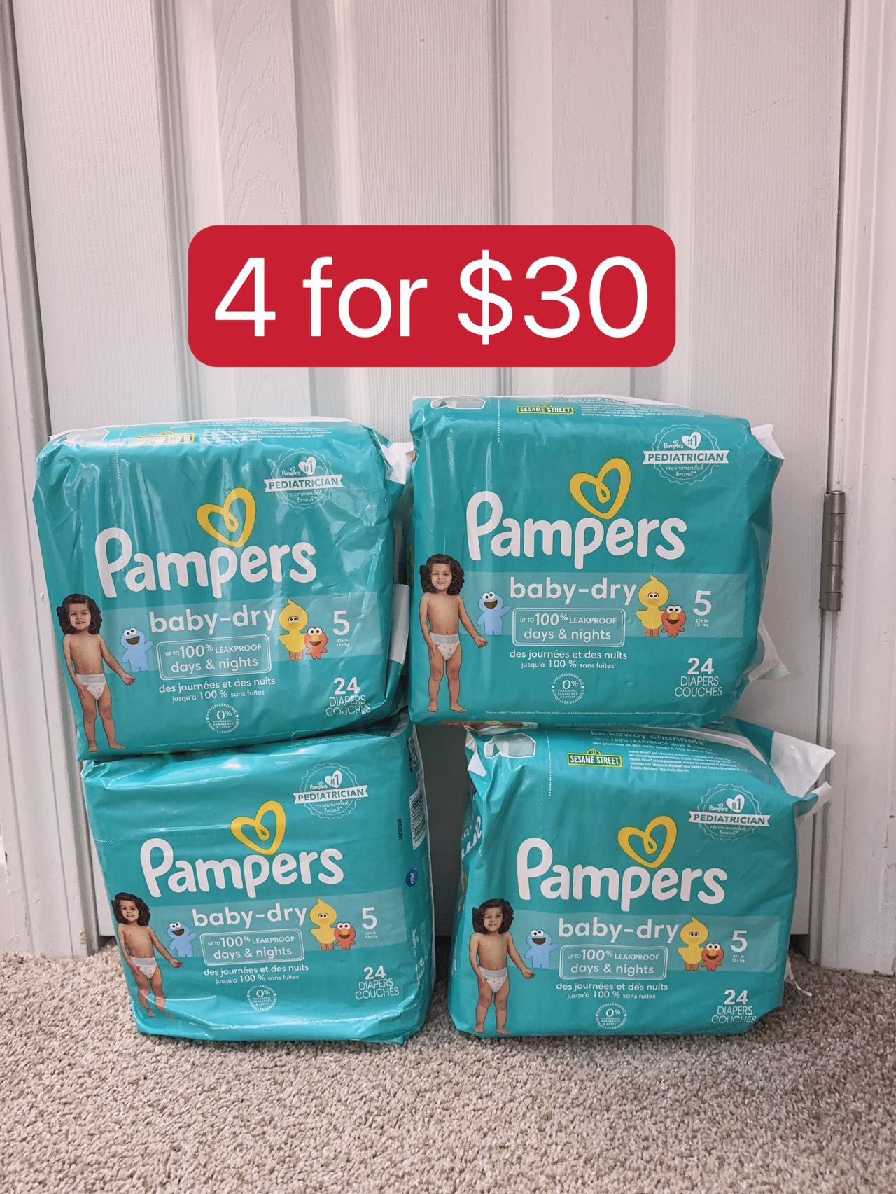 Pampers baby-dry size5 4 for$30