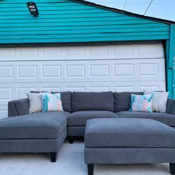 Delivery Available• Gray Sectional Sofa & Ottoman