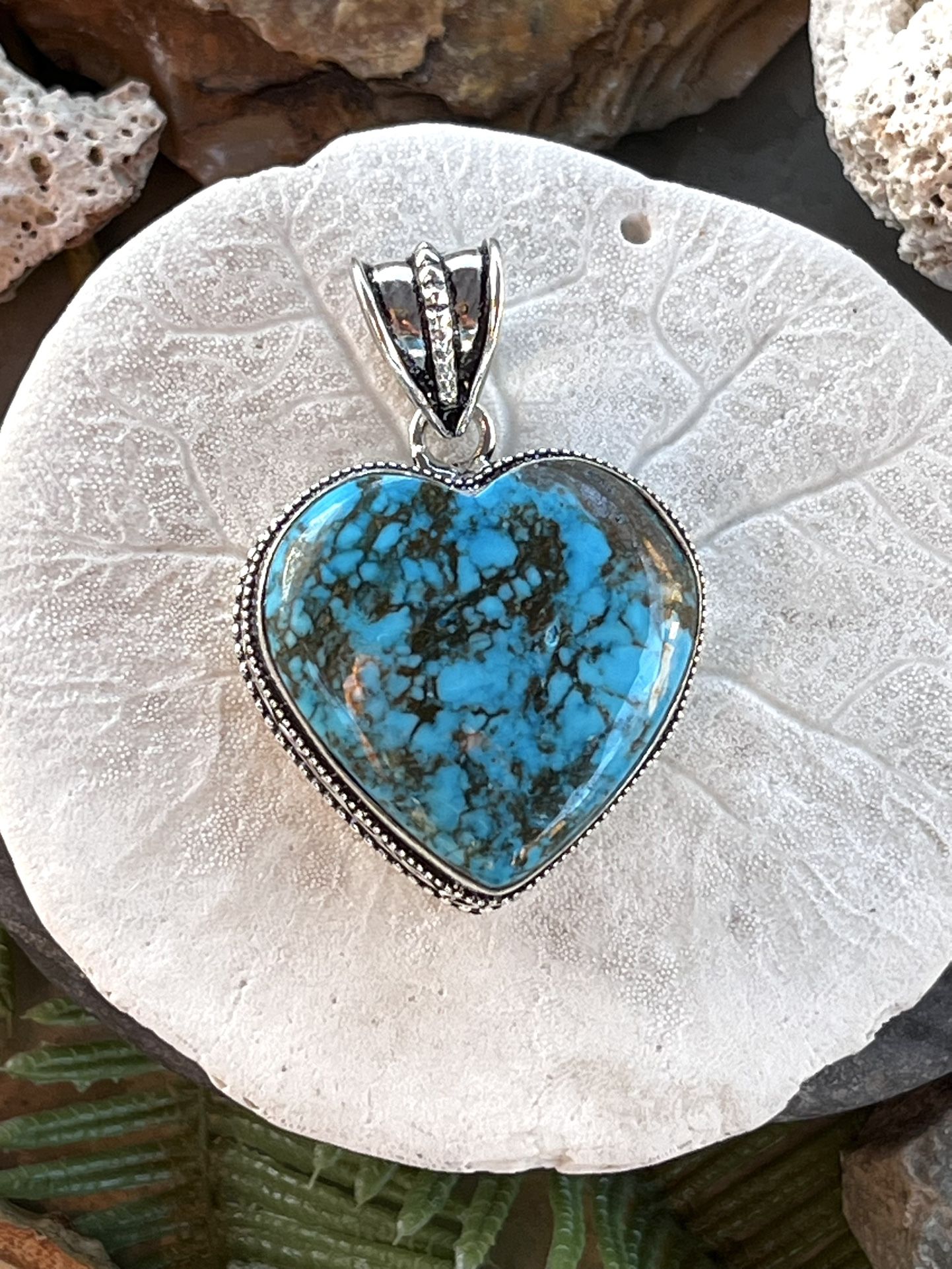 Natural Genuine Turquoise Heart Silver Pendant#31