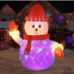 Uekars 5FT Christmas Inflatable Snowman with Red Hat,Blow Up Snowman Inflatables Outdoor Yard Decorations with Rotating Colorful LED Lights