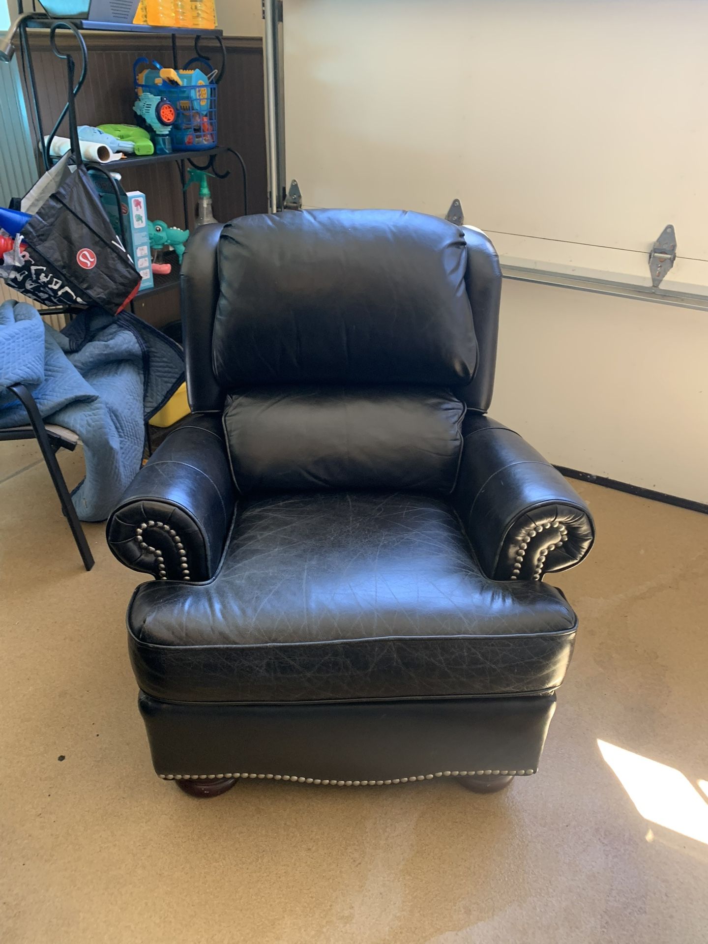 3 Piece Set Black Leather Chairs & Ottoman