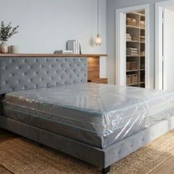 New KING SIZE BED FRAME WITH MATTRESS NEW BEDROOM FURNITURE BED SET 3PCS FREE DELIVERY NEW BED + MATTRESS + BOXSPRING 