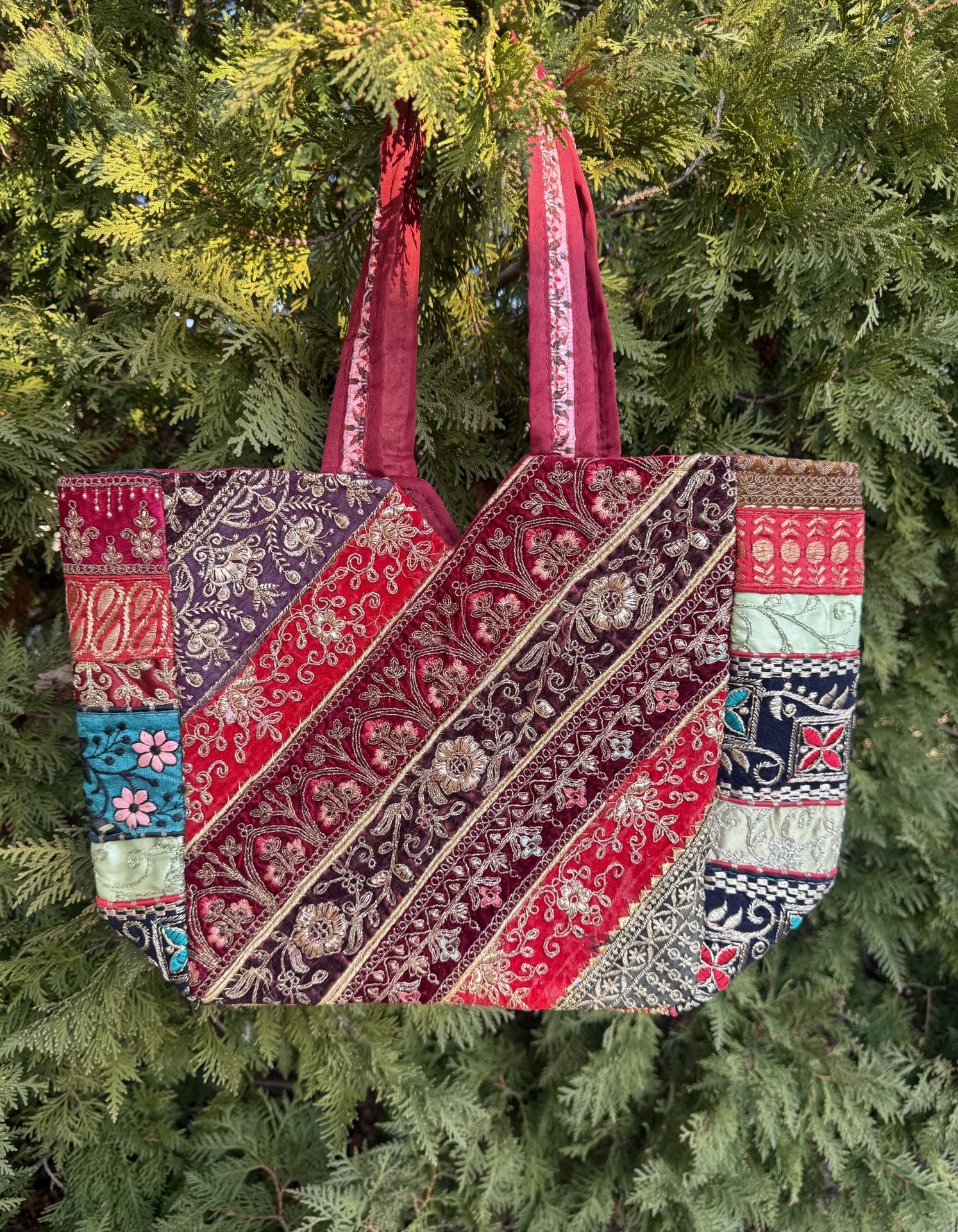 Handcrafted Embroidered Patchwork Tote Bag – Vintage Banjara Boho Purse | Unique Handmade Shoulder Bag