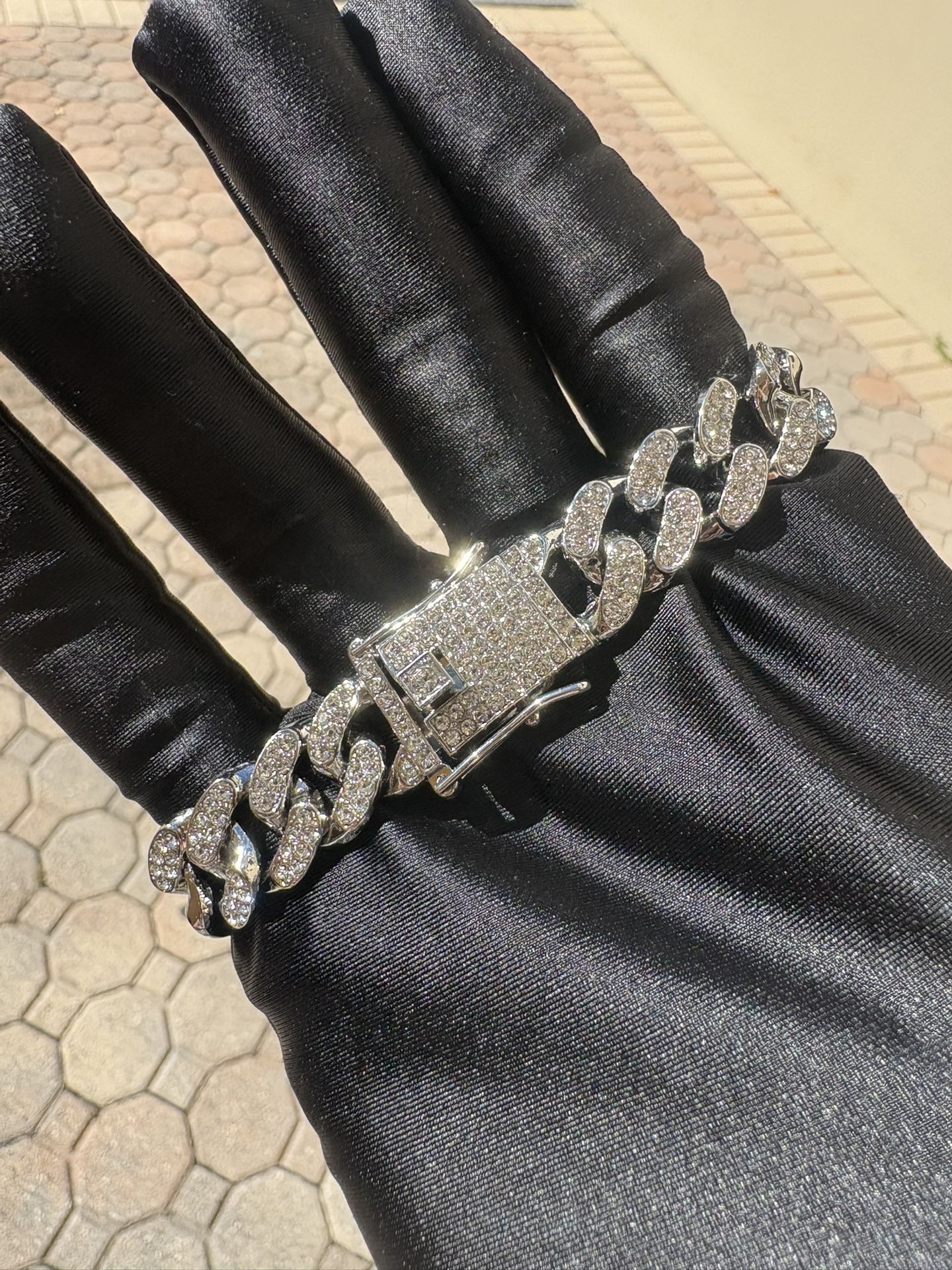 Silver Iced Out CZ Cuban Link Bracelet 7”